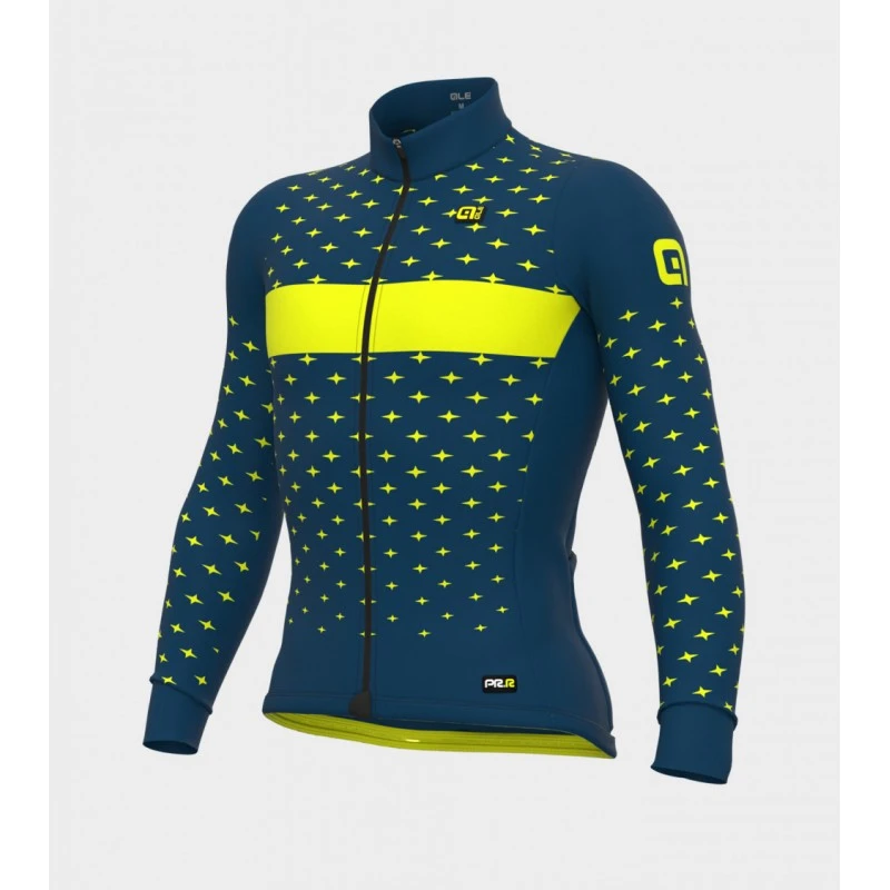 Maglia Invernale Ciclismo ALE' PR-R STARS Petrolio-giallo Fluo 2022 3 Maglia Invernale Ciclismo ALE' PR-R STARS Petrolio-giallo Fluo 2022